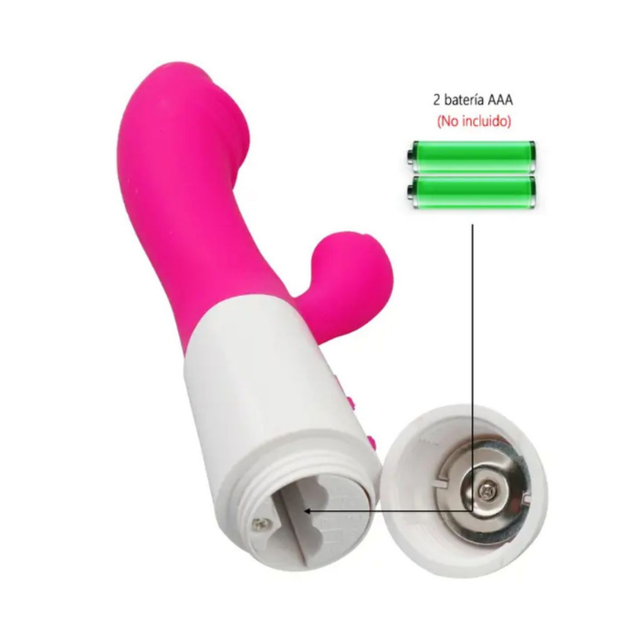 Vibrador Consolador Doble Estimulacion Punto G Y Clitoris 30 Modos De Vibración (Pilas Aaa) Flor 